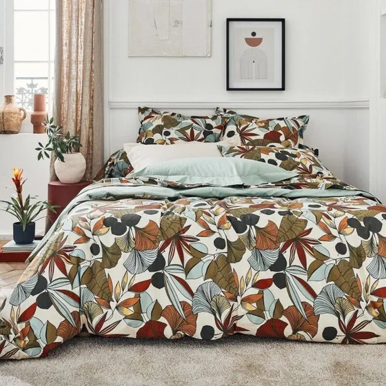 Parure Cascade Sauge — percale imprimée — Tradilinge