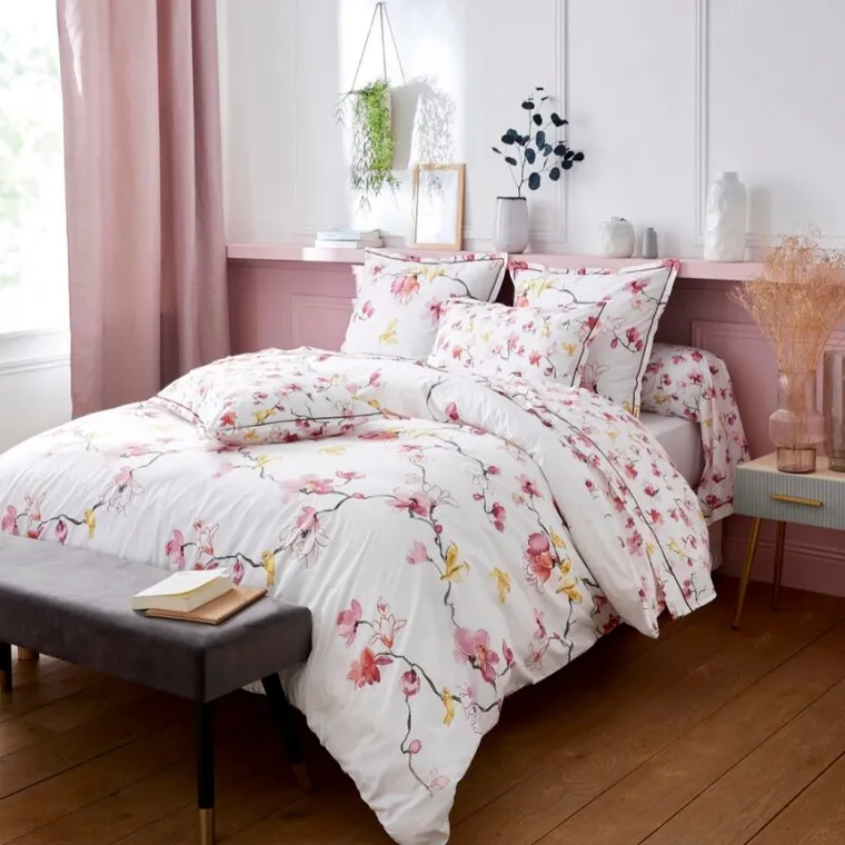 Parure Élisa Rose — percale imprimée — photo officielle Tradilinge