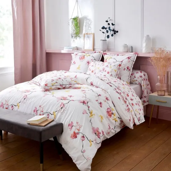 Parure Élisa Rose — percale imprimée — Tradilinge