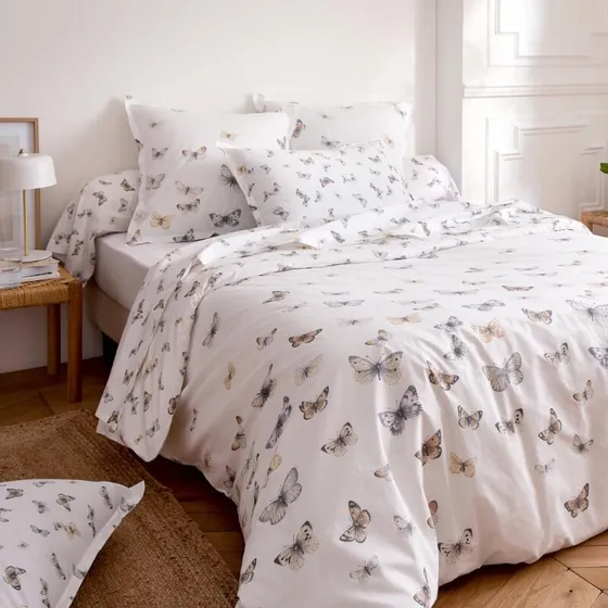 Parure Envol Blanc — percale imprimée — Tradilinge