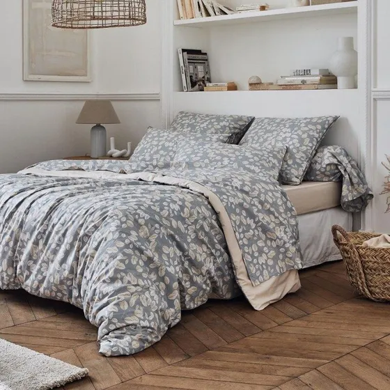 Parure Lison Gris — percale imprimée — Tradilinge