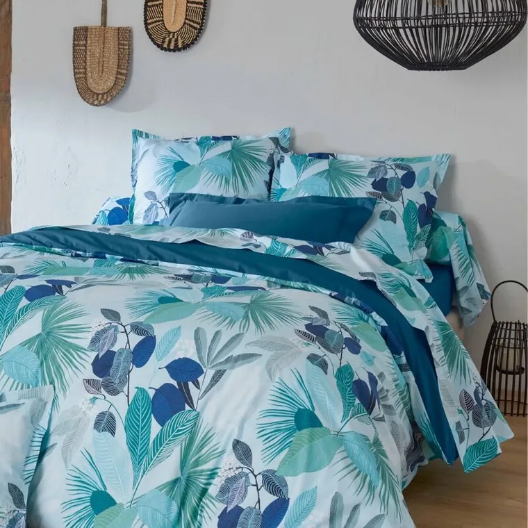 Parure Moorea Cobalt — percale imprimée — photo officielle Tradilinge
