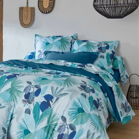 Parure Moorea Cobalt — percale imprimée — Tradilinge